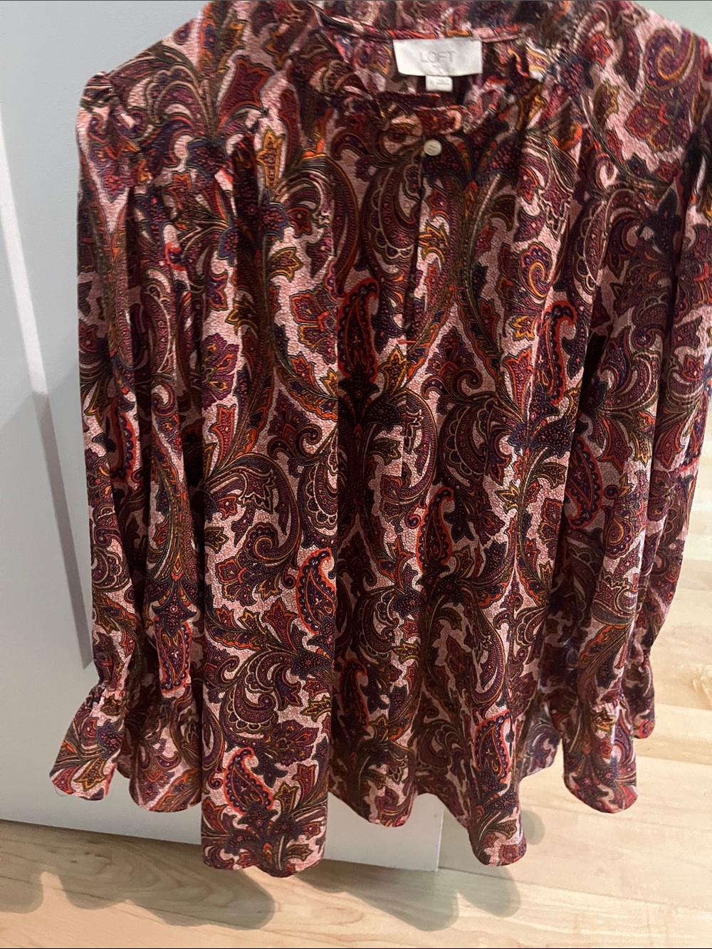 LOFT Paisley A-Line Skirt in Burgundy, Rust and Pink Tones
